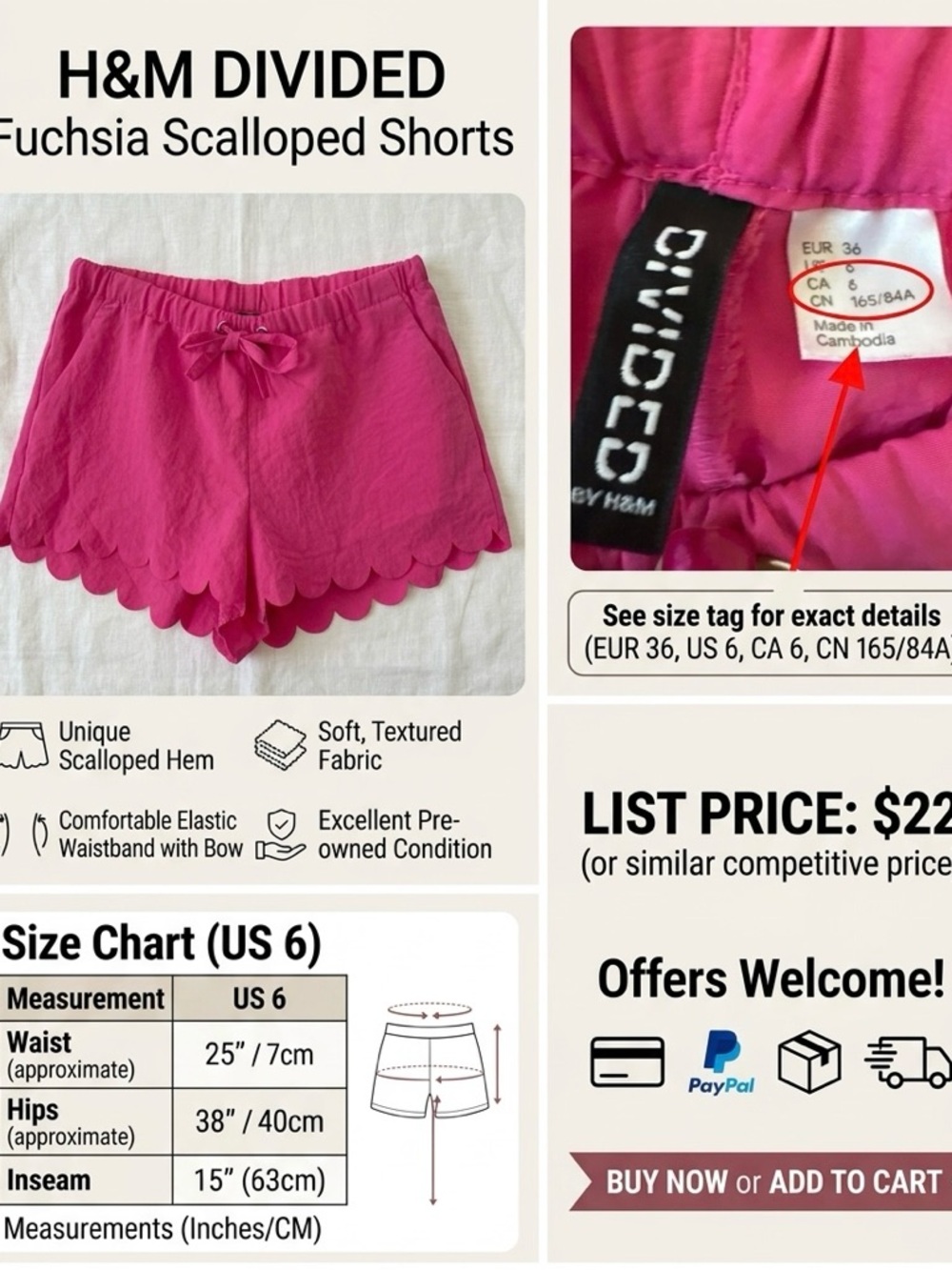 Divided (H&M) Fuchsia Scalloped Hem Shorts - Preloved